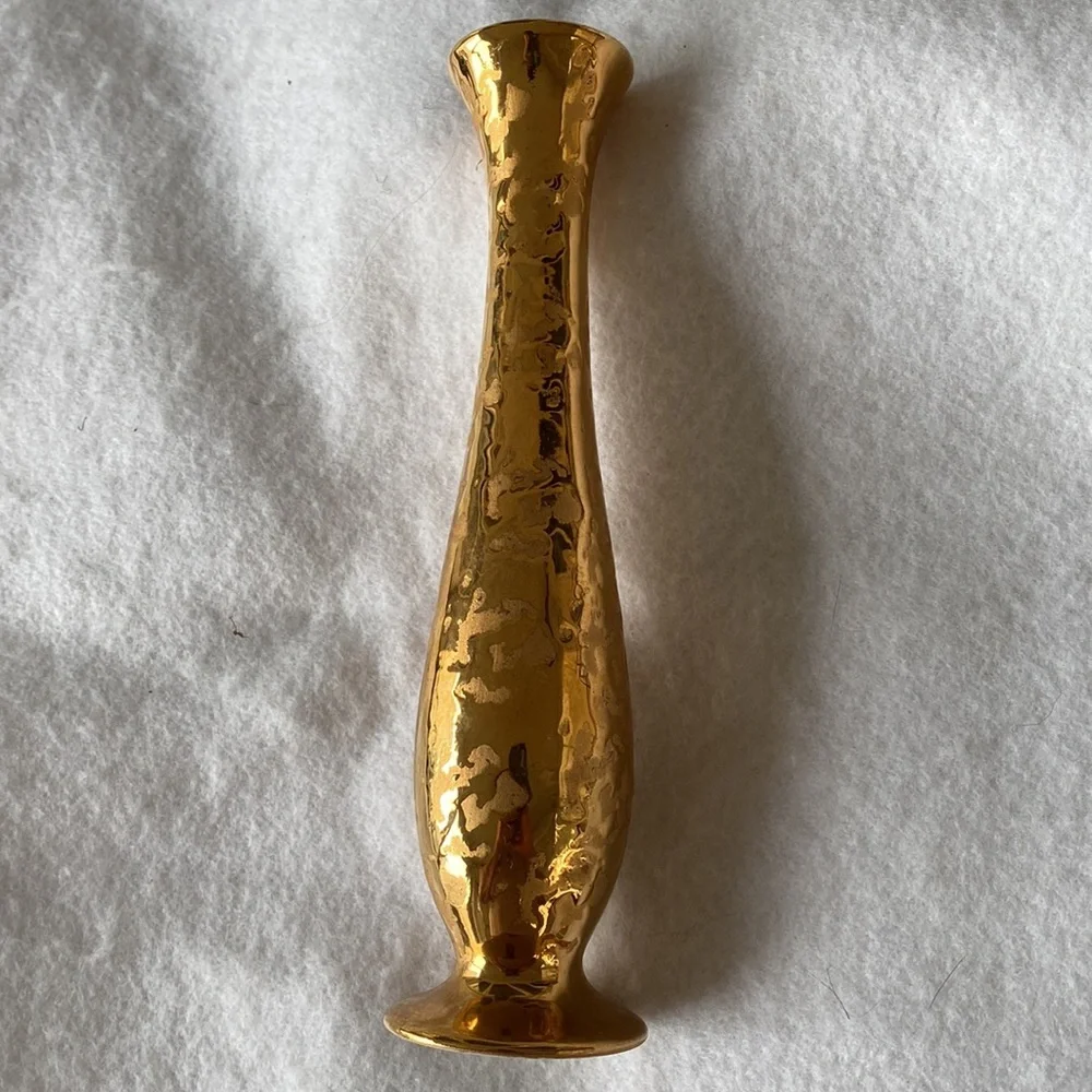 Holley Ross Weeping Gold Splatter Bud Vase Vintage